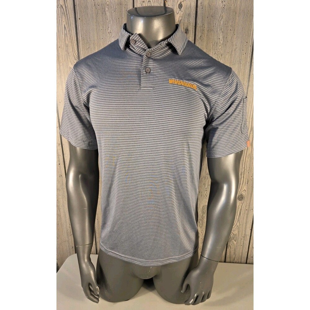 Whataburger Polo Shirt Mens Medium Gray Stripe Uniform Work Logo Embroidered